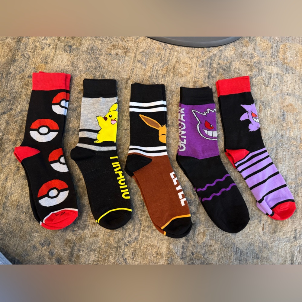 Pokemon Themed Men's Socks Set - Black, Red, Brown, Purple
